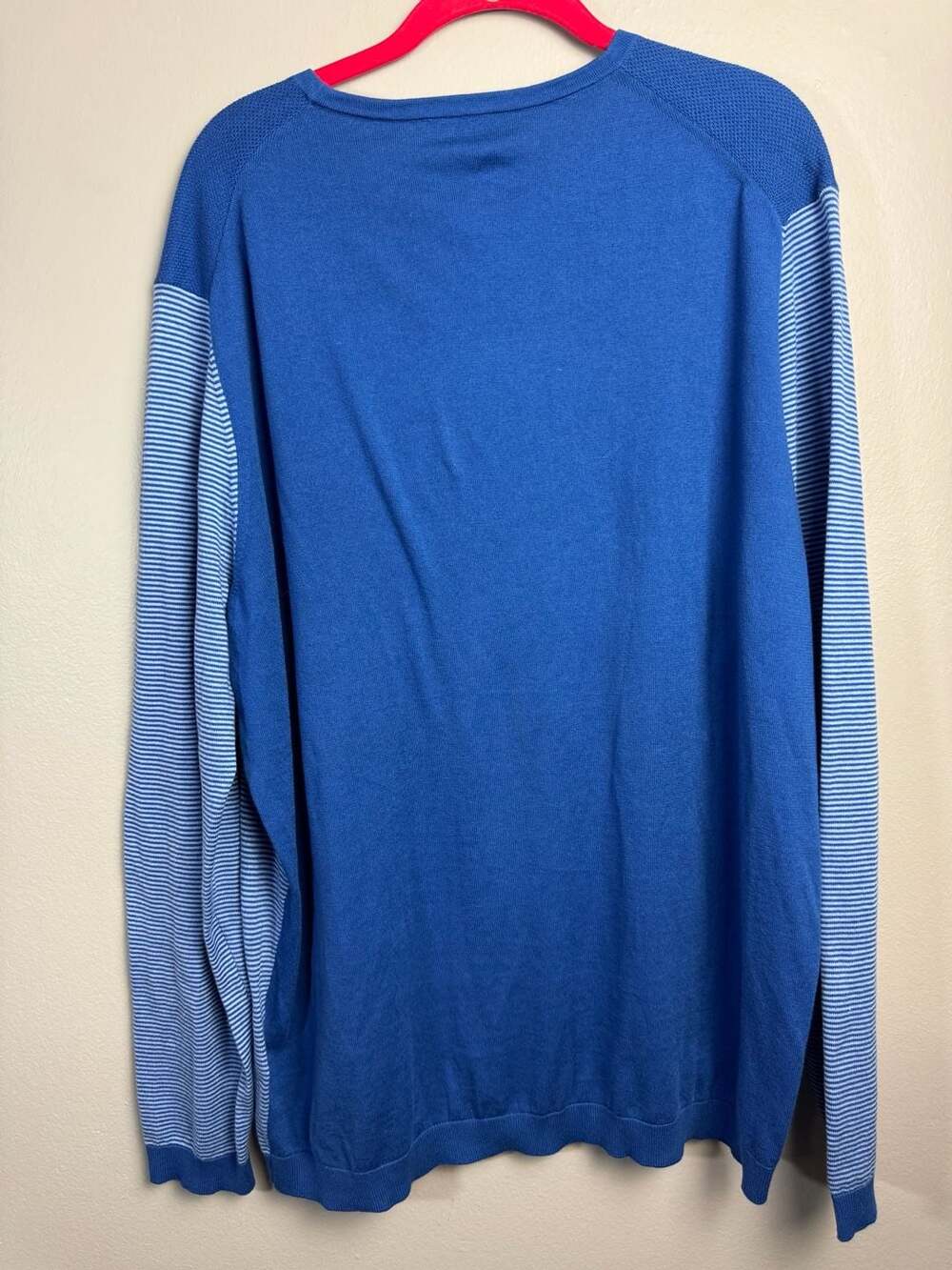 Hugo Boss Men's Blue Striped Crew Neck Long Sleeve Sweater - Picture 8 of 9